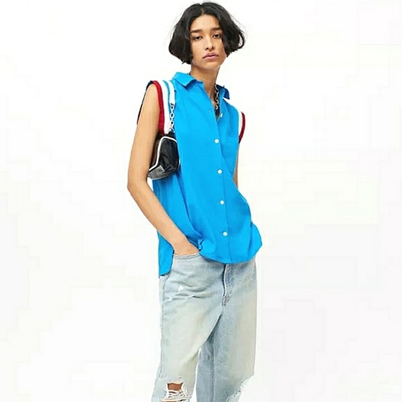 New Urban Outfitters Wayne Sleeveless Button-Down Shirt - Picture 2 of 9